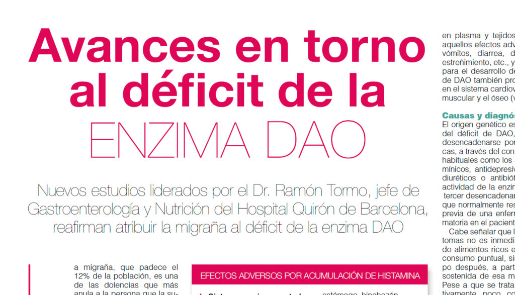 Avances en torno al déficit de DAO y migrañas, progress on the deficit of the enzyme DAO